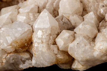 Macro Mineral Snow quartz Crystals on Black Background