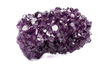 Macro mineral stone Amethysts eye crystals on white background