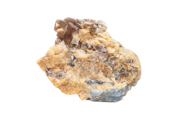 Macro mineral stone Corundum in rock a white background