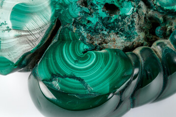 Macro Malachite mineral stone on white background