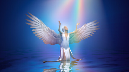 3d illustration blessed light pours from the sky on an angel