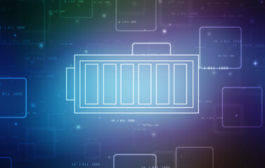 Battery Icon in digital background, battery supply Concept Background, Energy Efficiency Concept, Power and Energy background