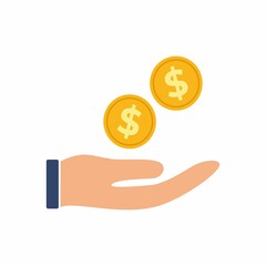 Hand and coins icon. Simple, high quality and suitable for your design. Flat design vector illustration on a white background. Save money icon.