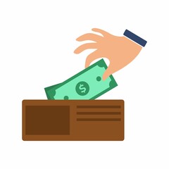Hand and wallet icon. Simple, high quality and suitable for your design. Flat design vector illustration on a white background. Buy, pay, saving, money.