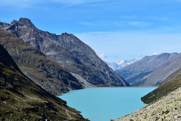 Mattmark lake and dam in the valley of saas, Switzerland