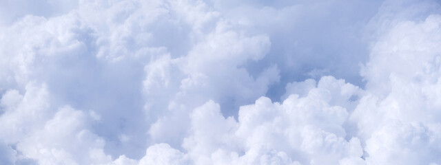 Banner. Blue sky with white clouds in sunny weather. Fluffy sky cloudy view atmosphere