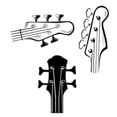 vector bass guitar headstock with various types. - obrazy, fototapety, plakaty