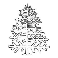 Doodle coniferous tree line art. Forest spruce and pine. Hand drawn vector illustration. Christmas winter graphics simple sketch. Isolated design element.