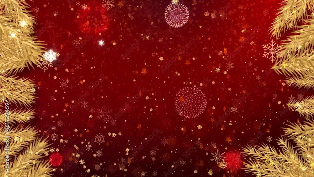 Poster new year and christmas 2022, 2023. gold inscription loop background. frame holiday ornaments snowfla