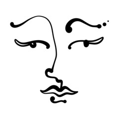 Black ink modern abstract face portrait. Linear art contemporary painting. Fashion style minimalist drawing. Good for poster design and more. Vector illustration