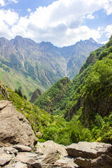 Fototapeta na wymiar Mountain landscape. View from the mountain near the Gveleti waterfall