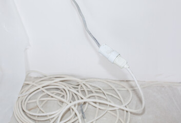 Extension cord switch in the working maintenance renovation. Sockets for electricity. Repairing in...