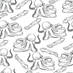 Octopus pattern. Antistress. Coloring book for children and adults. Isolate on white. For wallpaper, textile, design, coloring, print. Stock illustration.  - 461731089