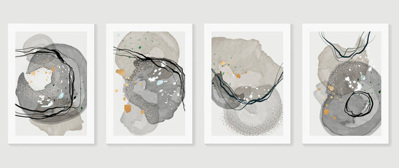 Set of abstract art background vector. Watercolor hand painted illustration for wall art, Wall decoration, poster, canvas prints, postcard and cover design.   © TWINS DESIGN STUDIO