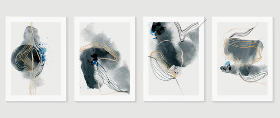 Set of abstract art background vector. Watercolor hand painted illustration for wall art, Wall decoration, poster, canvas prints, postcard and cover design.   © TWINS DESIGN STUDIO