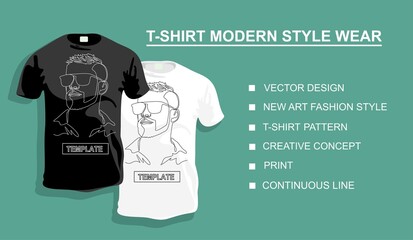 New art fashion style print, creative concept, t-shirt pattern of guy in glasses continuous line drawing. Your photo.