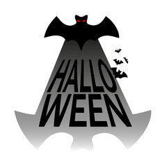 Vector image of a bat with its shadow saying halloween. Perfect for Halloween theme.