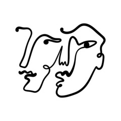 Black ink modern abstract face portrait. Linear art contemporary painting. Fashion style minimalist drawing. Good for poster design and more.