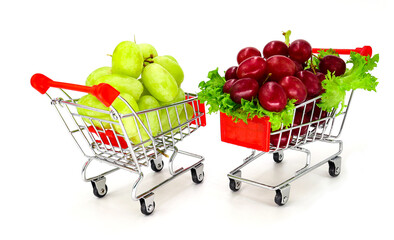 fruits and vegetables on a cart