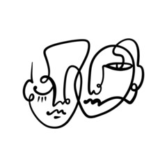 Black ink modern abstract face portrait. Linear art contemporary painting. Fashion style minimalist drawing. Good for poster design and more.