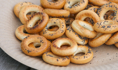 Ruddy dough rings baked in the oven.