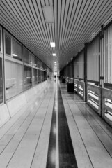 Lady walking by a urban corridor