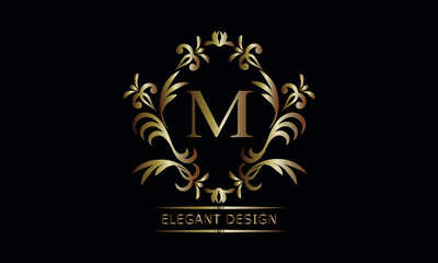 Vintage bronze logo with the letter M. Exquisite monogram, business sign, identity for a hotel, restaurant, jewelry.