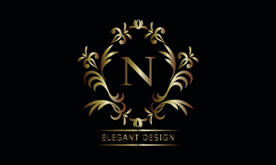 Vintage bronze logo with the letter N. Exquisite monogram, business sign, identity for a hotel, restaurant, jewelry.