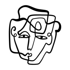 Black ink modern abstract face portrait. Linear art contemporary painting. Fashion style minimalist drawing. Good for poster design and more.