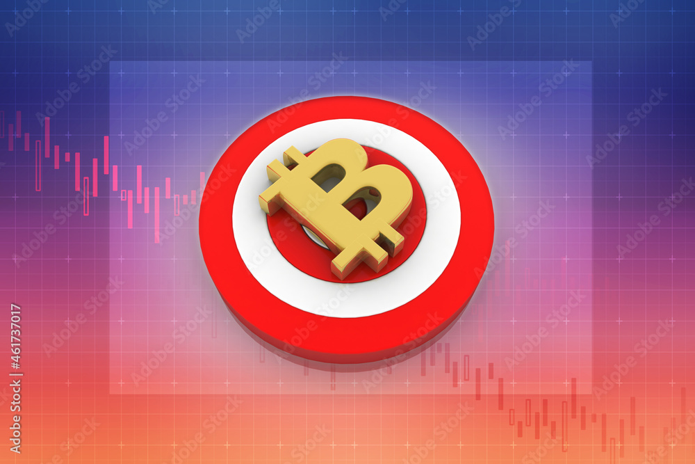 Poster 3d rendering bitcoin sign with target