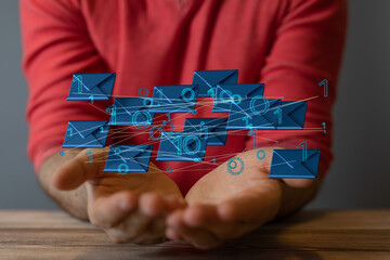  hand using mobile smartphone with email icon, Email concept, copy space