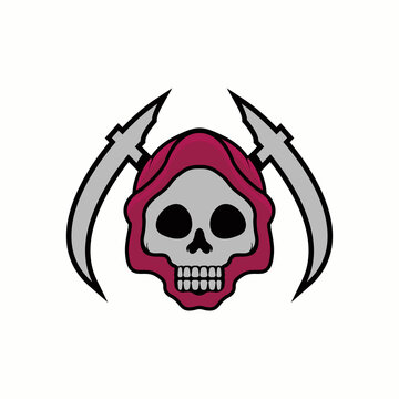skull Grim Reaper and cross scythe logo design template vector illustration