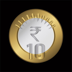 ten rupee icon, Indian rupee realistic vector illustration, Indian currency