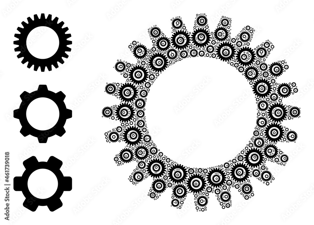 Poster itself fractal mosaic cogwheel. vector cogwheel fractal is done of randomized fractal cogwheel picto