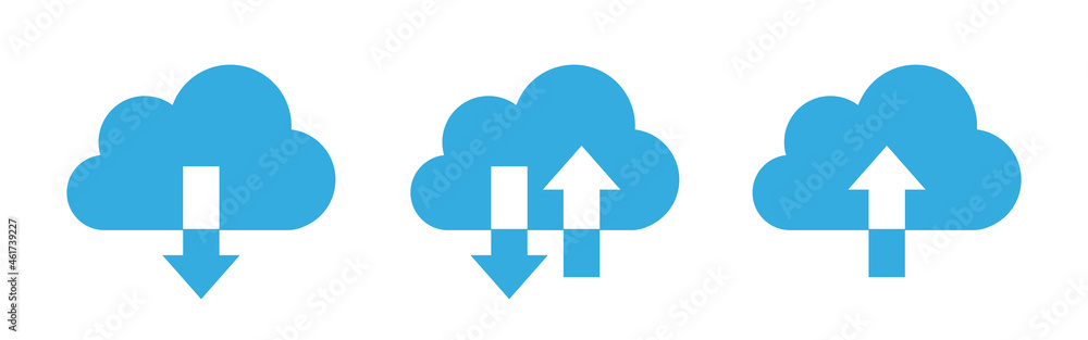 Poster collection cloud with arrow flat icon. upload and download cloud arrow vector symbols. clouds with a