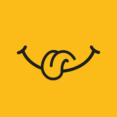 Face smile vector icon. Yummy smiley icon delicious with tongue. Tasty food eating emoticon face. Flat design style.