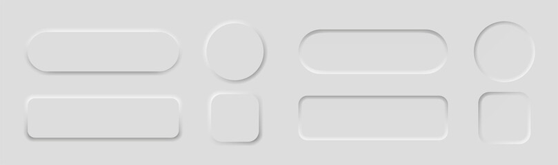 White buttons in neomorphism design style with shadow. 3d ui button collection for navigation in apps. neomorphic trendy designs element isolated on background. Vector illustration.
