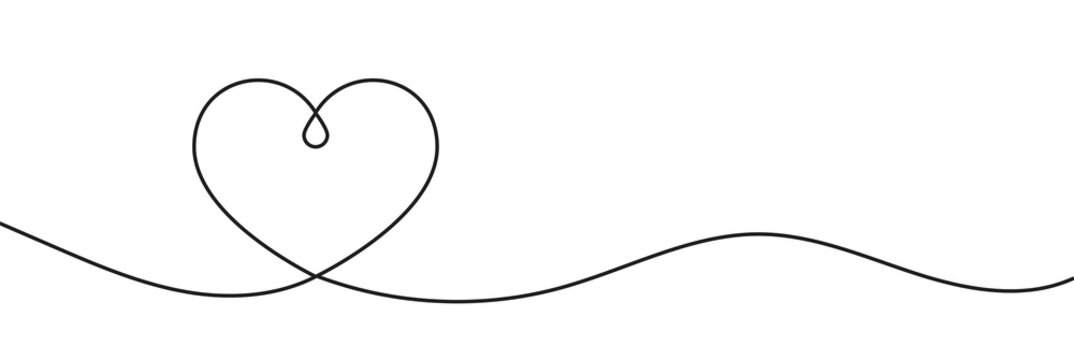 Heart line art drawing vector illustration. Continuous one line drawing heart. Abstract love symbol. Outline ribbon vector background. Art design template.