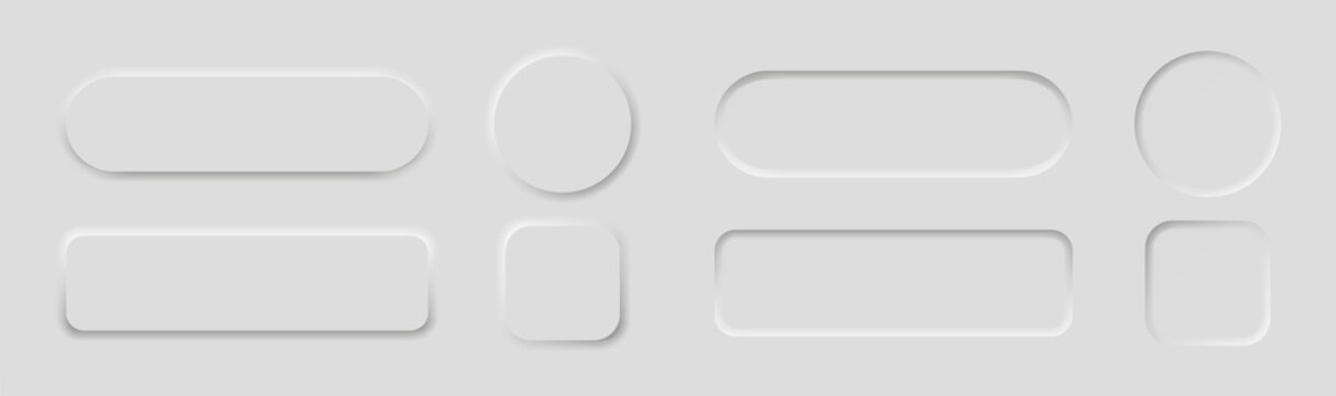 White buttons in neomorphism design style with shadow. 3d ui button collection for navigation in apps. neomorphic trendy designs element isolated on background. Vector illustration.

