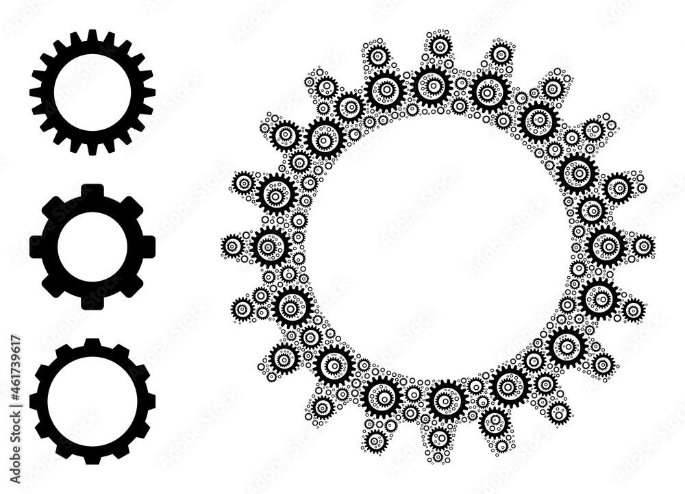 Poster itself fractal composition cogwheel. vector cogwheel fractal is designed of scattered itself cogwhee