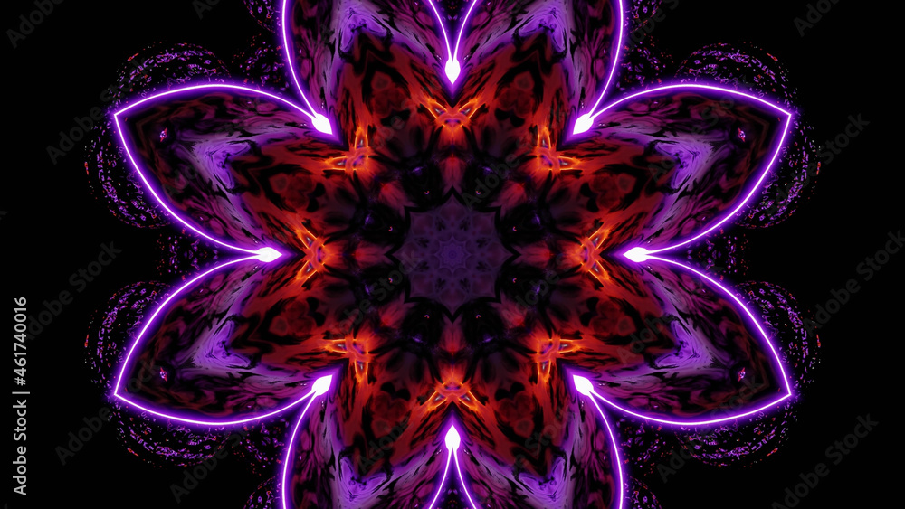 Aufkleber 3d rendering of a colorful kaleidoscopic pattern resembling a flower on a black background