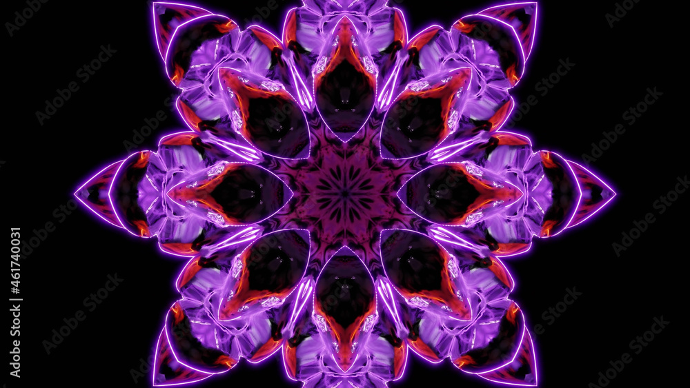 Aufkleber 3d rendering of a colorful kaleidoscopic pattern resembling a flower on a black background