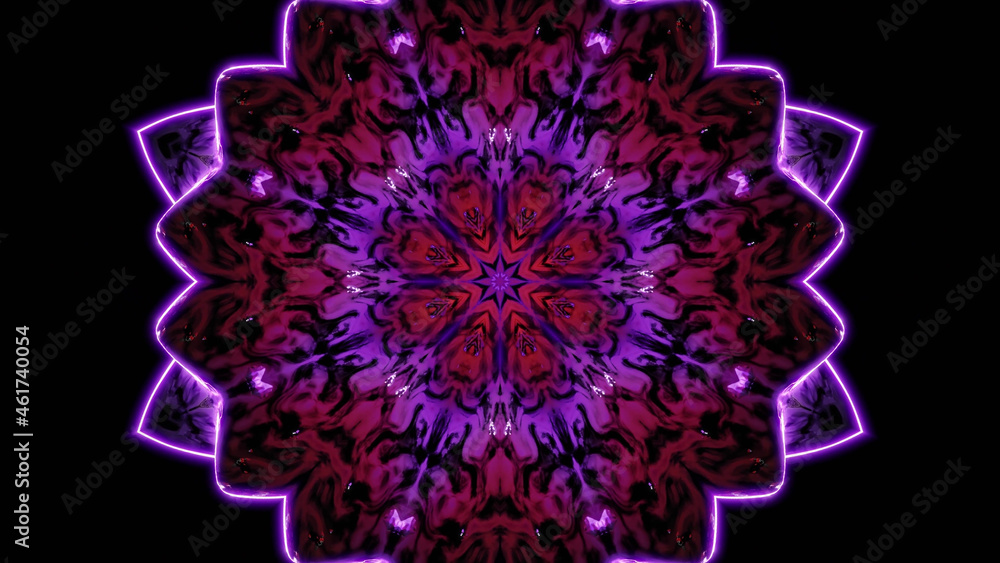 Aufkleber 3d rendering of a colorful kaleidoscopic pattern resembling a flower on a black background