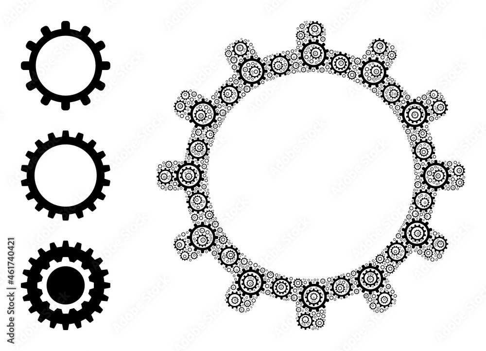 Poster itself fractal collage cog. vector cog collage is created of randomized recursive cog pictograms. fl