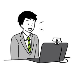 Illustration of a man undergoing an online interview.