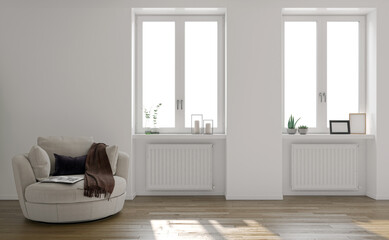 Illustration 3D rendering large luxury modern bright interiors Living room mockup computer digitally generated image