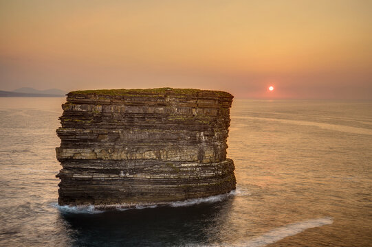 Downpatrick Head in Ballycastle in Co. Mayo during sunset D&uacute;n Briste sea stack Cliffs