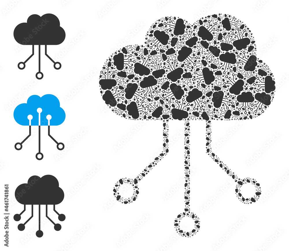 Poster itself fractal collage cloud connections. vector cloud connections fractal is designed with randomiz