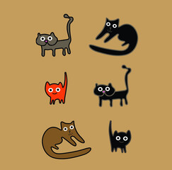 Set of funny cartoon cats