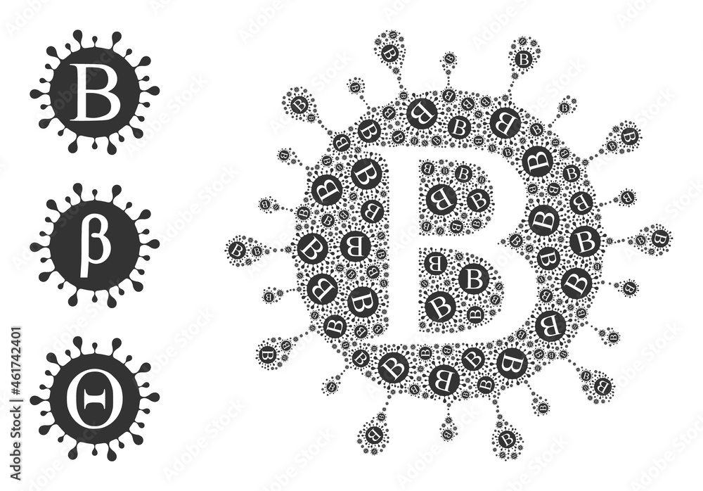 Poster itself recursion collage beta coronavirus. vector beta coronavirus fractal is made from repeating fr